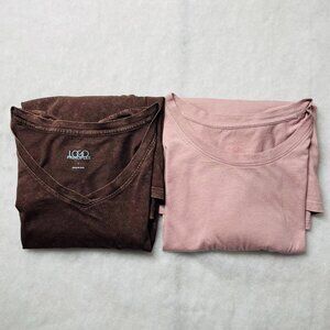 LOGO Principles By Lori Goldstein Womens Brown Pink T-Shirt Size L Lot Of 2